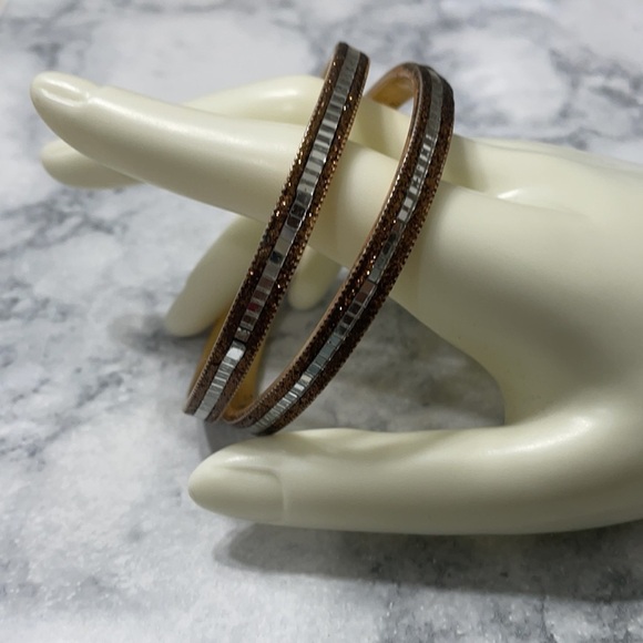 Sparkly Bronze And Crystal Bangle Bracelet Set - Picture 2 of 10
